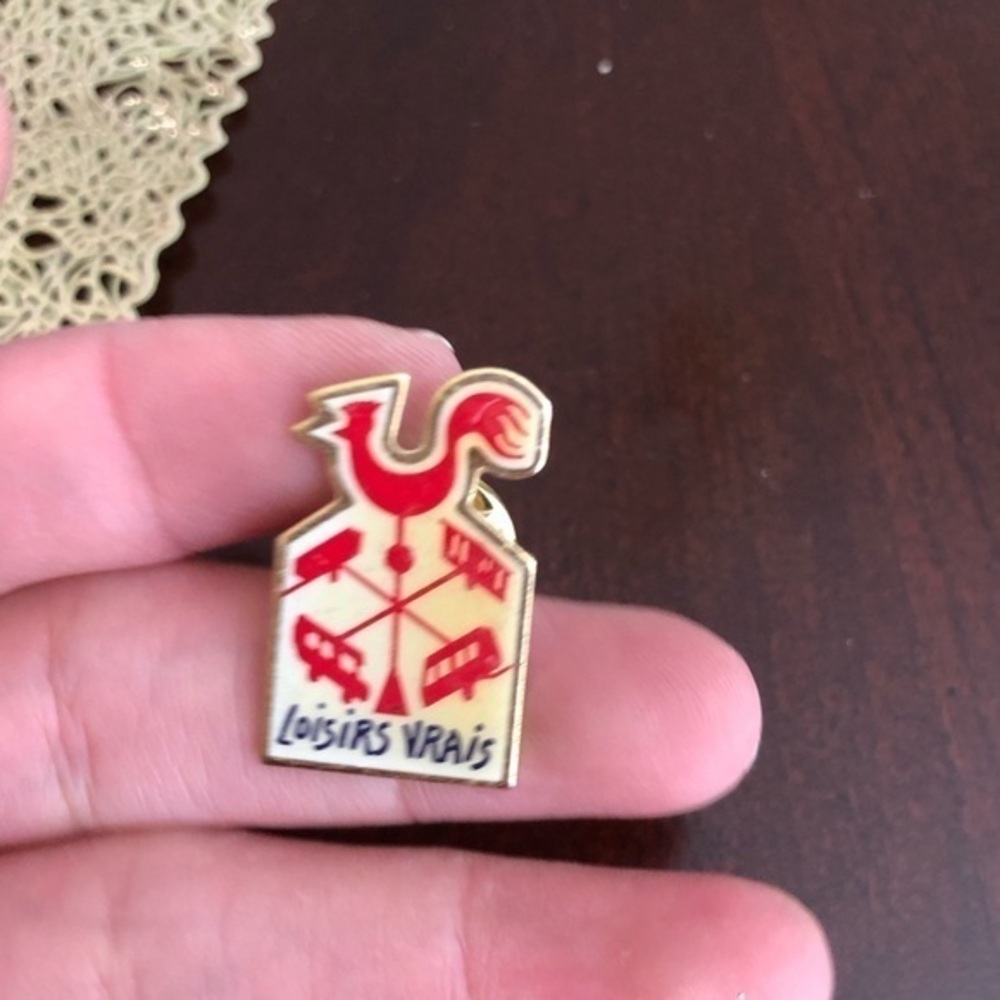 Vintage Red and Cream Enamel Pin